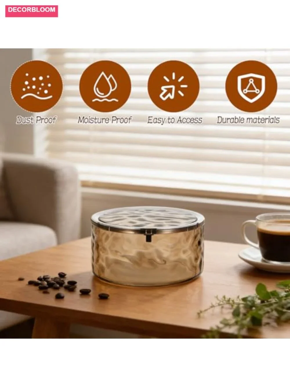 Coffee Filter Holder with Push-Button Lid, Gray Acrylic Storage Container,
